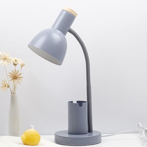 himmel LED-Schreibtischlampe mit Stiftehalter, Augenschonende Schreibtischleuchte mit 3 Farbmodi, Flexible Leselampe mit Schwanenhals aus Metall, Niedliche Tischlampe für Nachttisch (Grau) von himmel