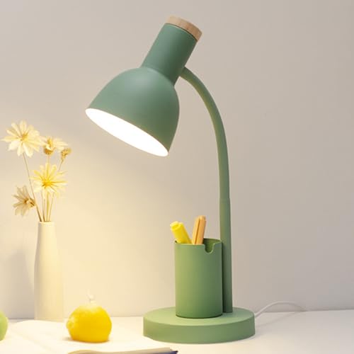 himmel LED-Schreibtischlampe mit Stiftehalter, Augenschonende Schreibtischleuchte mit 3 Farbmodi, Flexible Leselampe mit Schwanenhals aus Metall, Niedliche Tischlampe für Nachttisch (Grün) von himmel