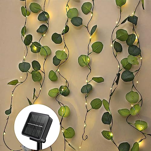 himmel Solar Lichterkette Aussen, Eukalyptus Künstliche Lichterkette 100 LEDs Balkon Dekoration Licht 10m Wasserdicht Solar Powered Girlande Lichterkette Outdoor für Garten, Bäume, Terrasse von himmel