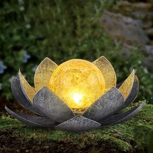 solar lampe outdoor gartendeko,garten deko draußen, Wasserdichte Solar Lotusblüten Lampe gartendeko,Crack Glaskugel Deko solar lampe outdoor,solarleuchten garten für Gärten,Rasen,[Energieklasse A++] von himmel