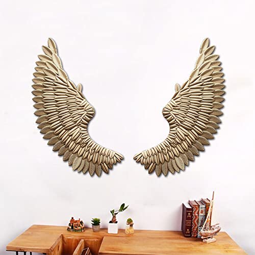 hinnhonay Gold Flügel groß 2x Engelsflügel Wanddeko Engel Wandhänger Wandskulptur Flügel 38x100cm Gold Eisen Dekor Statue von hinnhonay