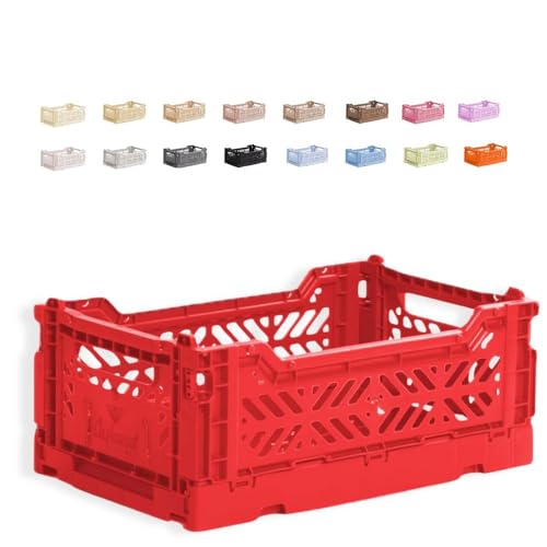Ay-Kasa der originale faltbare Kunststoff-Aufbewahrungsbehälter, faltbarer Aufbewahrungskorb, stapelbare Kisten, stapelbare Aufbewahrungs Klappbox für Küche, Spielzeug und Büro (Mini, Red) von hip distribution