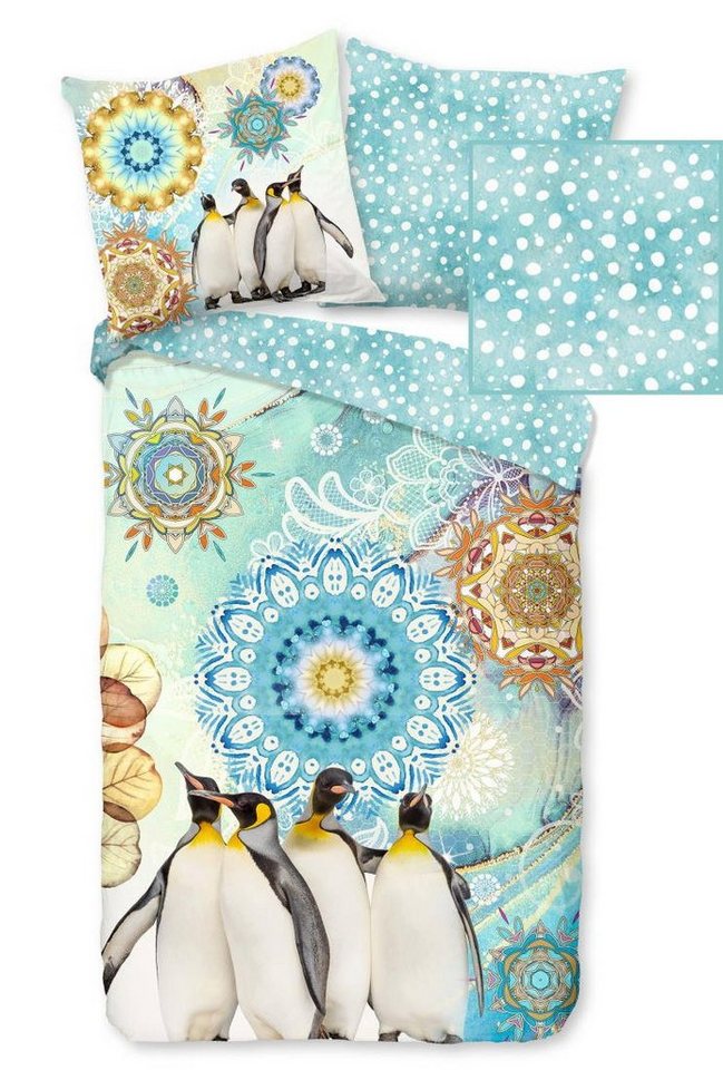 Bettwäsche Biber Bettwäsche-Set PINGA, hip, Biber, 2 teilig, kuschelig weich & warm Pinguine Mandalas reine Baumwolle von hip