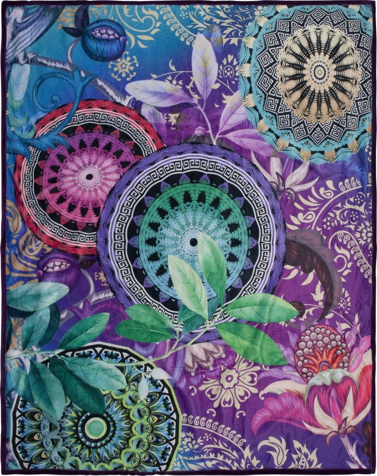 Plaid Axelle, hip, Weich, Kuscheldecke, 130x160 cm, Wendeoptik, Mandala, Lila, Violett von hip