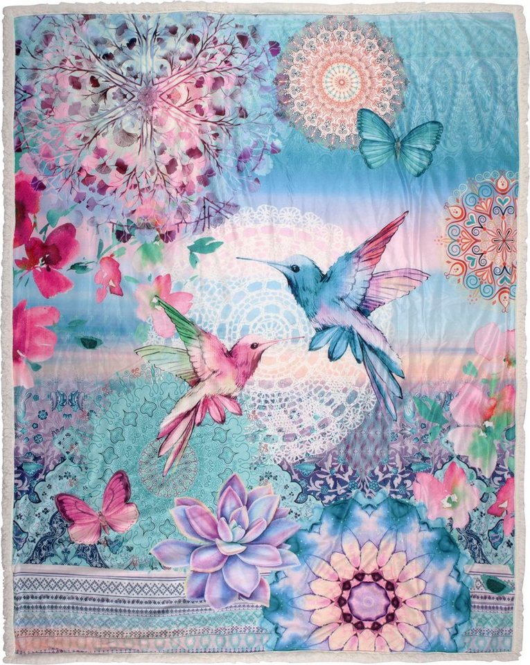Plaid Ganesha, hip, Sehr Weich, Kuscheldecke, Wohndecke, 130x160 cm, Wendeoptik, Vogel von hip