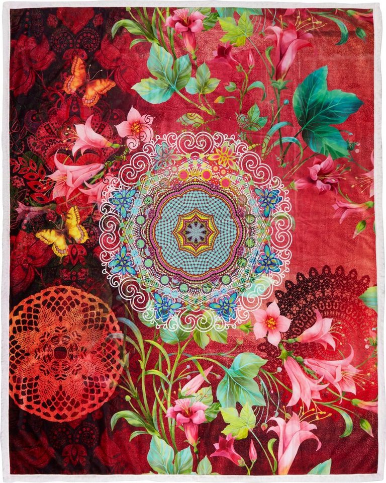 Plaid Novali, hip, Weich, Kuscheldecke, 130x160 cm, Sherpa, Mandala, Blumen, Terrakotta von hip