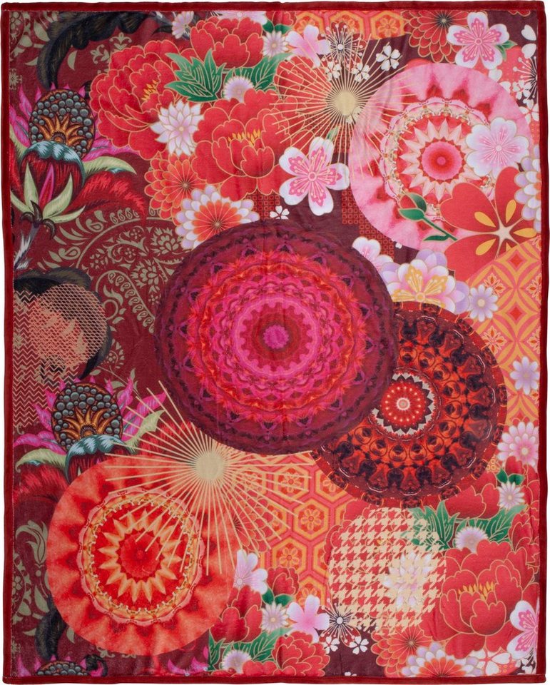 Plaid Yuki, hip, Sehr Weich, Kuscheldecke, 130x160 cm, Wendeoptik, Mandala, Bunt, Rot von hip