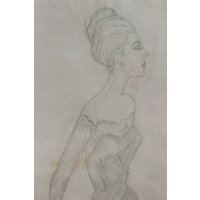 Vintage Fashion Bleistiftzeichnung Einer Frau Mit Einem Chignon Von Jan Andrews Antike Mode Zeichnungen Formale Originalzeichnung von hiphuggie