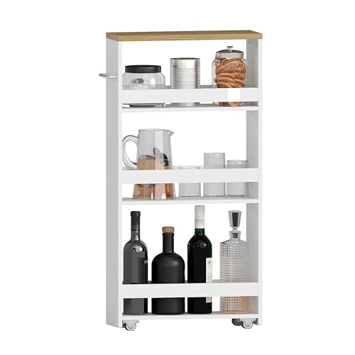 hitsuki Küchenwagen mit Rollen & Arbeitsplatte – Moderner Rollwagen Küchenwagen Weiß, Kitchen Trolley für Küche und Mobiles Lagern, 80x40x14cm MDF von hitsuki