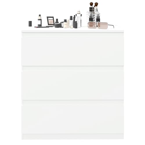 hitsuki Nachtschränkchen Nachtkasten & Kleiner Nachttischschrank Weiss | 3-stufiger Nachtschrank Weiss mit Schubladen | Multifunktionale Weiße Kommode für Schlafzimmer/Wohnzimmer (70x40x75cm MDF) von hitsuki