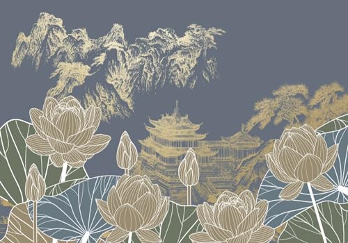 Fototapete Schlafzimmer Kinderzimmer 3D Tapeten 3D Effekt Wohnzimmer Gold Pinselstrich Vögel Und Blumen Lotos Linien Wandposter Xxl Waterfall Weiß Grau Blumen Wald Natur Mustertapete von hity