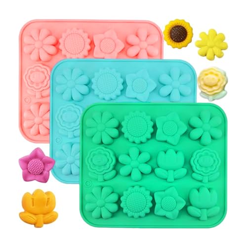 3 STÜCK Blumenform Silikon Gänseblümchen Blumen Schokoladenformen Blumen Sonnenblume Tulpe Gänseblümchen Süßigkeiten Backformen Kuchen Po-p Form Eiswürfel Seife Jello Kerzenform von hiwhale