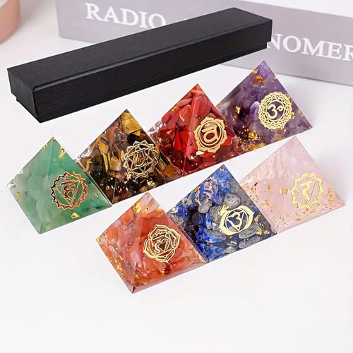 7 Stück Pyramiden-Set mit Geschenk Box 3cm heilende Kristall Pyramide Naturkristall-Stein-Pyramide Kristall-Energie-Turm Heim dekoratives Ornament Heim dekor von hiwhale
