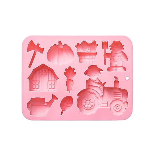 Silikon-Schokoladen form mit Bauernhof-Thema Kürbis-Traktor-Axt-Gießkanne Haus handgemachte Seife Form 9 Hohlraum-Gummi-Eiswürfel-Gebäck-Gebäck-Back werkzeuge für Cookie-Schokoladen-Kuchen-Dekor von hiwhale