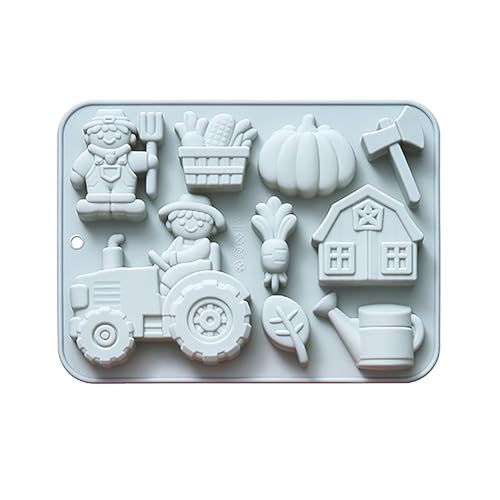 Silikon-Schokoladen form mit Bauernhof-Thema Kürbis-Traktor-Axt-Gießkanne Haus handgemachte Seife Form 9 Hohlraum-Gummi-Eiswürfel-Gebäck-Gebäck-Back werkzeuge für Cookie-Schokoladen-Kuchen-Dekor von hiwhale