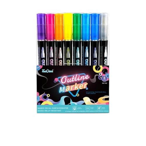 hiwhale 1 Set 8/12 Farben Selbst skizzieren Metallic Marker Glitter Schreiben Zeichnung Pens für Weihnachts karten Schreiben Doppellinien Umriss-Pens von hiwhale