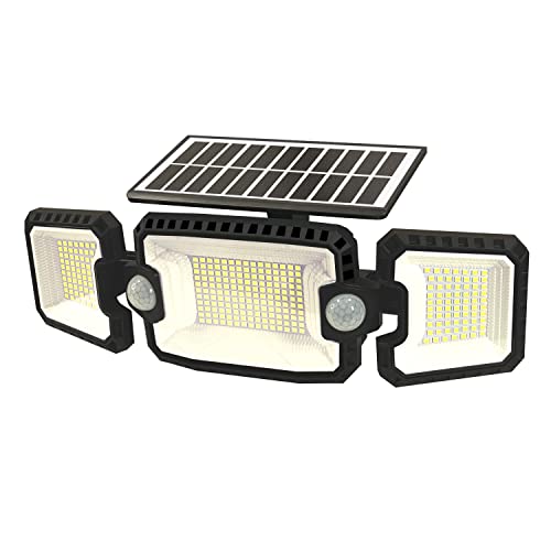 hixyer Solar Außenleuchten, 305 LED 3000LM Solar Bewegungsmelder Wandleuchten mit Dual Sensor, Wasserdichte Solar Flutlichter Außen, 270° Weitwinkel Sicherheitsleuchten mit 3 Kopf Spot Lights von hixyer