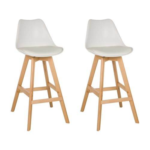 hjh LIVING Barhocker 2er Set Scandi HIGH Tresenhocker Barstuhl mit Holzbeinen, Kunststoff-Sitz mit Kunstlederbezug, Sitzhöhe 73 cm, Weiß von hjh LIVING