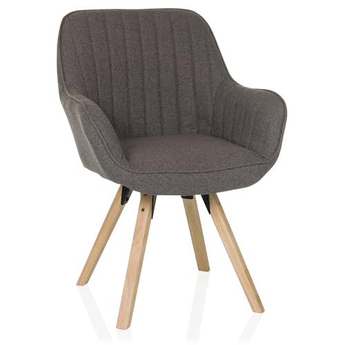 hjh LIVING Esszimmerstuhl drehbar Scandi Soft Polsterstuhl Armlehnstuhl mit Beinen aus Buche, bequem gespolstert, Stoffbezug Dunkelgrau von hjh LIVING