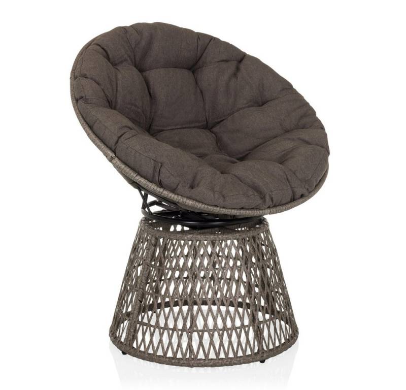 hjh LIVING Gartenstuhl Outdoor Stuhl WEAVORA Stoff, Pe-Rattan, Eisen, Drehbarer Papasansessel mit Kissen, Rattanstuhl Sessel Gartensessel von hjh LIVING