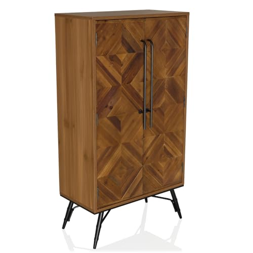 hjh LIVING Highboard aus Holz mit Fischgrät-Optik SANTJAGO Wood HIGH Schrank mit Doppeltüre für Wohnzimmer Schlafzimmer, Aufbewahrungsschrank 63 x 32 x 117 cm von hjh LIVING