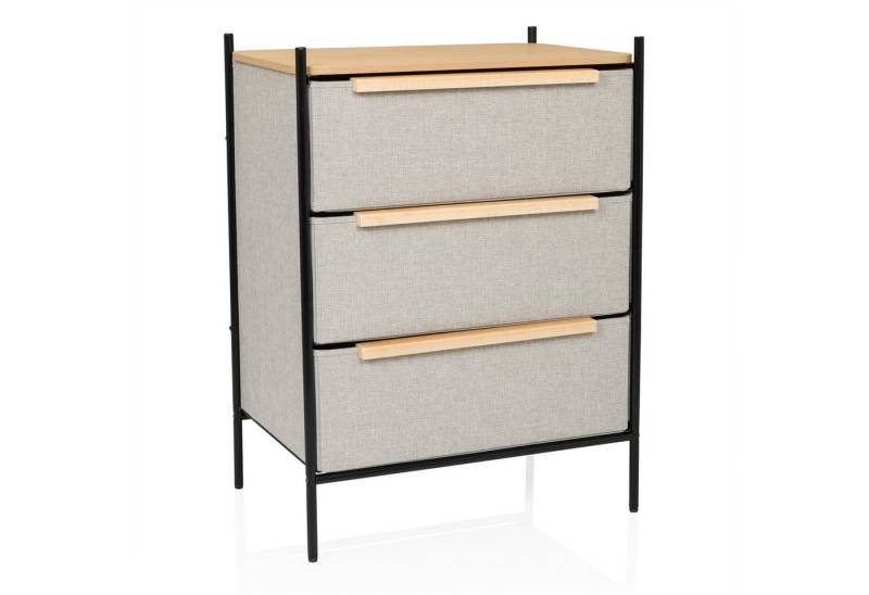 hjh LIVING Kommode STUVAR Sideboard H/B/T: 79.0 x 58.0 x 39.0 cm, Schubladenkommode mit 3 Stoff-Schubladen, Metallgestell, Holzgriffe von hjh LIVING