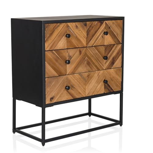 hjh LIVING Kommode aus massivem Holz, Metallgestell SANTJAGO Black Sun L Sideboard mit 6 Schubladen für Wohnzimmer Flur, 63 x 32 x 70,5 cm von hjh LIVING