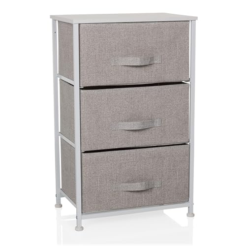 hjh LIVING Kommode mit 3 Stoffschubladen FOLDRESS M 73x45x30 cm Schubladenkommode Organizer, höhenverstellbare Fußgleiter, Metall-Gestell, Grau von hjh LIVING