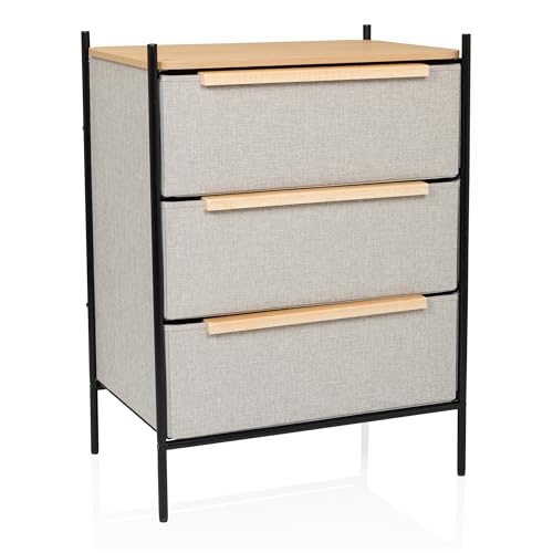 hjh LIVING Kommode mit 3 Stoffschubladen STUVAR 58x39x79cm Organizer mit Griffen aus Holz, Beistellschrank mit Metall-Gestell, Taupe von hjh LIVING