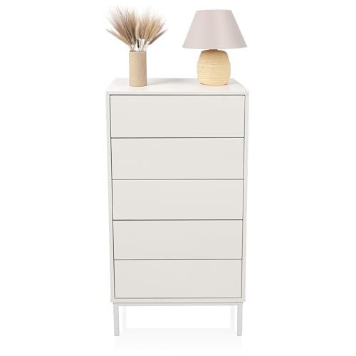 hjh LIVING Kommode mit 5 Schubladen, Push-to-Open BJORDAL 55x40x100 cm Schubladenschrank für Büro, Schlaf- oder Wohnzimmer, grifflos, Weiß von hjh LIVING