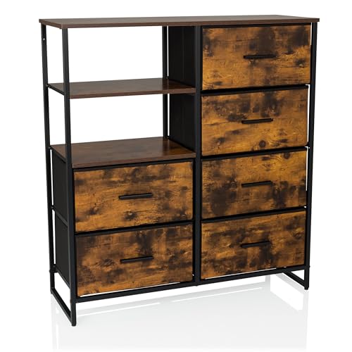 hjh LIVING Kommode mit 6 Schubladen, 2 offene Fächer RAGALA 84x30x92 cm Regalsystem Sideboard für Wohnzimmer Schlafzimmer Flur, Räuchereiche von hjh LIVING