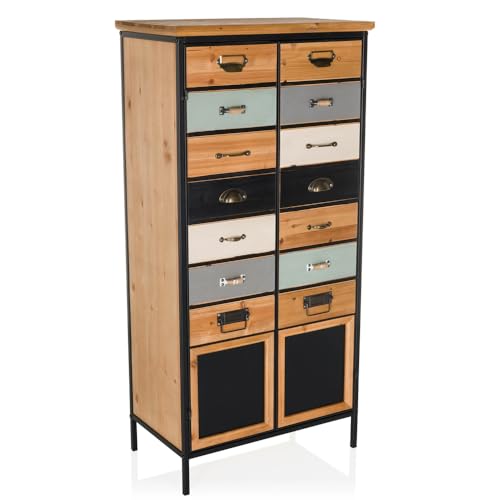 hjh LIVING Kommode mit Doppeltüre CONTINENTO HIGH Aufbewahrungsschrank mit Schubladenimitationen für Apothekerschrank-Optik, 60 x 37 x 123 cm von hjh LIVING