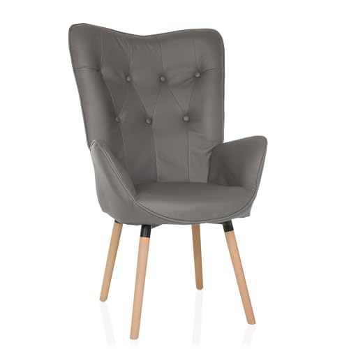 hjh LIVING Ohrensessel in Velour-Optik HAVENIO I Sessel für Wohnzimmer Schlafzimmer, Polsterstuhl mit Holzbeinen, Stoff Grau von hjh LIVING