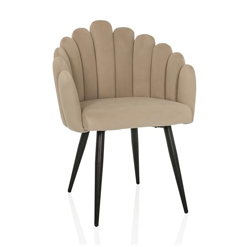 hjh LIVING Polsterstuhl mit Rückenlehne in Muschelform SCALLORE Samt Esszimmerstuhl Muschelsessel gepolstert mit Metallbeine (Beige) von hjh LIVING