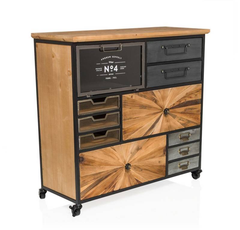 hjh LIVING Sideboard CONTINENTO XL Kommode H/B/T: 84.0 x 88.0 x 34.0 cm, Kommode im Industrial-Stil mit Rollen, Vintage Schubladenkommode von hjh LIVING