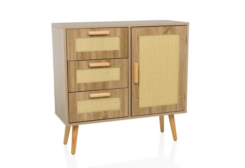 hjh LIVING Sideboard STRYN Kommode H/B/T: 78.0 x 80.0 x 32.5 cm, Boho Kommode mit Schubladen und Tür in Rattan-Optik, Wiener-Geflecht von hjh LIVING