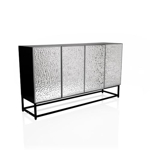 hjh LIVING Sideboard mit Zwei Doppeltüren, grifflos METALLIO Kommode für Wohnzimmer Flur, Aufbewahrungsschrank 140 x 37 x 80 cm, Silber von hjh LIVING
