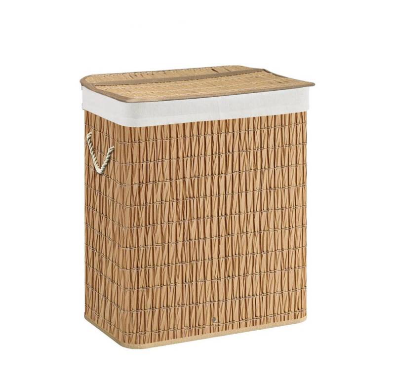 hjh LIVING Wäschesortierer Zubehör FALSTER XL R Pe-Rattan (1 St), Faltbarer Rattan Wäschekorb mit 2 Fächern und Deckel, inkl. Griffe von hjh LIVING