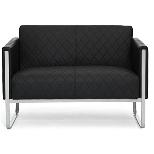 hjh OFFICE Lounge-Sofa 2-Sitzer Aruba Step Kunstleder Polstersofa Couch modern mit Metallgestell, 111 x 78 x 71 cm, Schwarz von hjh OFFICE