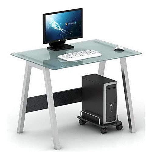 hjh OFFICE 673920 Schreibtisch mit Glasplatte Delphi Computertisch Bürotisch PC-Tisch 100x70, Satin-Glas/Silber von hjh OFFICE