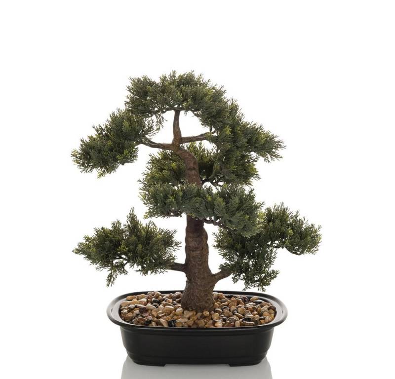 Kunstpflanze Kunstpflanze BONSAI Kunststoff Kiefer, hjh OFFICE, Höhe 44.0 cm, Künstliche Zimmerpflanze Kunstbonsai Baum Kiefer im Kunststoff-Topf von hjh OFFICE