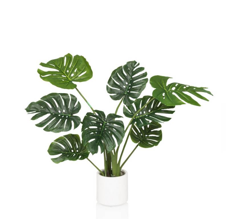 Kunstpflanze Kunstpflanze MONSTERA I Kunststoff Monstera, hjh OFFICE, Höhe 90.0 cm, Künstliche Pflanze Monstera, Fensterblatt im weißen Kunststoff-Topf von hjh OFFICE