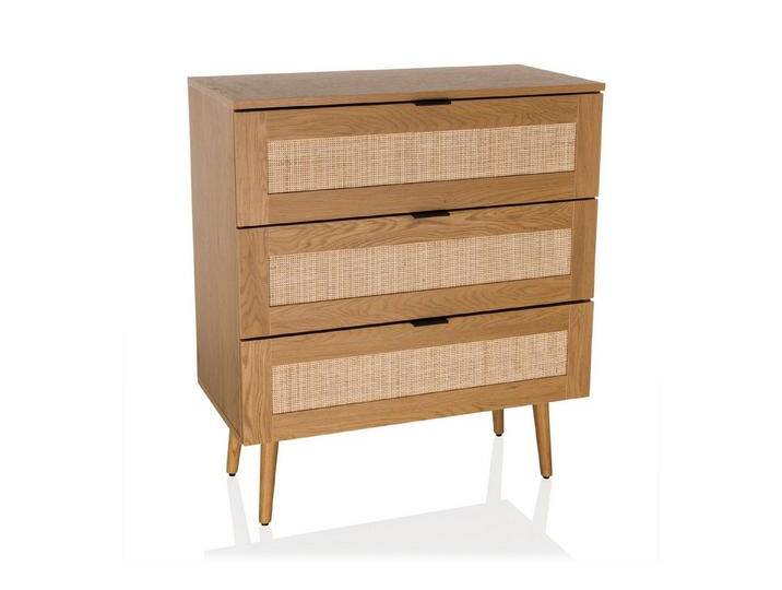 hjh LIVING Kommode BOHEO K Sideboard H/B/T: 90.0 x 80.0 x 40.0 cm, Schubladenkommode mit 3 Schubladen, Rattan, Boho-Style, braun von hjh-OFFICE