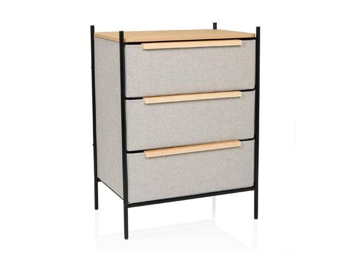hjh LIVING Kommode STUVAR Sideboard H/B/T: 79.0 x 58.0 x 39.0 cm, Schubladenkommode mit 3 Stoff-Schubladen, Metallgestell, Holzgriffe, grau von hjh-OFFICE