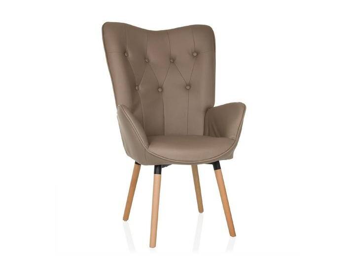 hjh LIVING Loungesessel Polstersessel HAVENIO I Stoff, Bequemer Relaxsessel, Ohrensessel in Velouroptik, Holzbeine aus Buche, braun von hjh-OFFICE