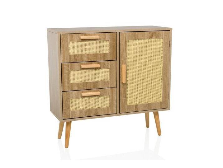 hjh LIVING Sideboard STRYN Kommode H/B/T: 78.0 x 80.0 x 32.5 cm, Boho Kommode mit Schubladen und Tür in Rattan-Optik, Wiener-Geflecht von hjh-OFFICE