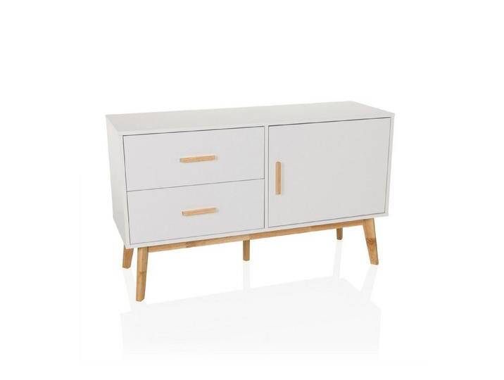 hjh LIVING Sideboard TAROLO Kommode H/B/T: 72.0 x 120.0 x 40.0 cm, Kommode mit einer Türe und zwei Schubladen, Fußgestell Eiche, weiß von hjh-OFFICE
