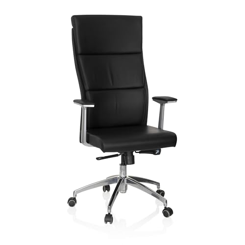 hjh OFFICE 600400 Chefsessel Monza 20 Leder Schwarz Bürostuhl gepolstert, hohe ergonomische Rückenlehne von hjh OFFICE