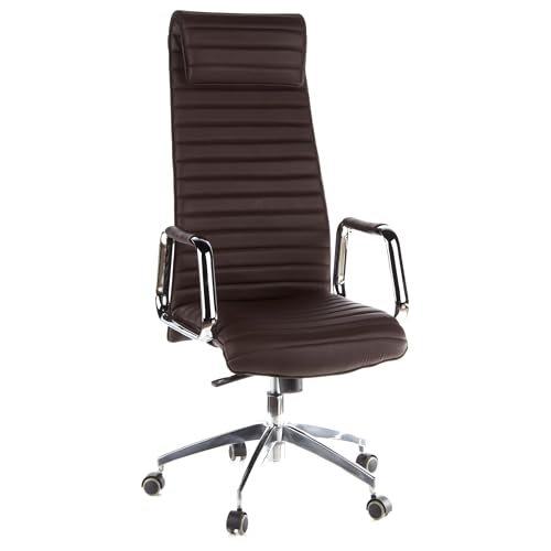 hjh OFFICE 600904 Chefsessel ASPERA 20 Nappaleder Braun/Chrom Bürostuhl mit hoher Rückenlehne von hjh OFFICE