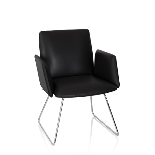 hjh OFFICE 600993 Designer Stuhl mit Kufengestell DESIGNIA V Kunstleder Schwarz moderner Besucherstuhl Esszimmerstuhl gepolstert von hjh OFFICE